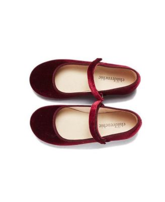 Girls Classic Velvet Mary Janes in Burgundy