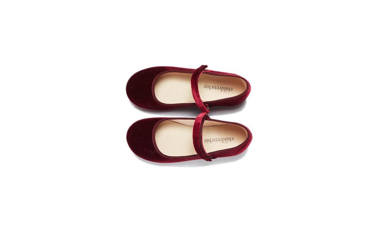 Childrenchic Girls Classic Velvet Mary Janes - Burgundy