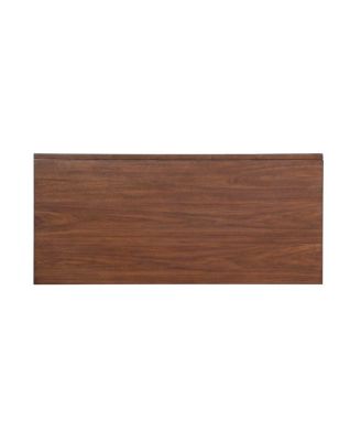 Brown Finish Stylish Writing Desk Storage Drawers Nickel Knob Hardware Walnut Veneer Wood Furniture