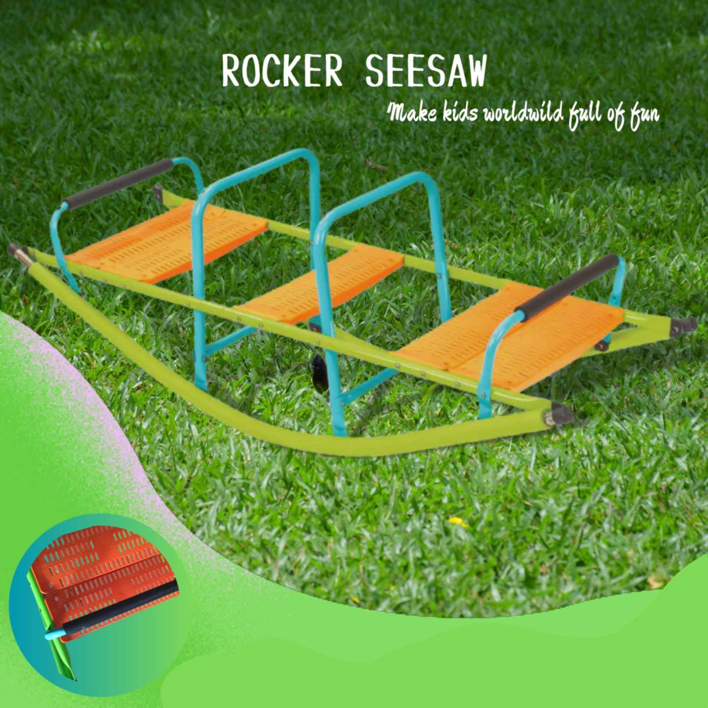 Детская игрушка Streamdale Furniture Rocker Seesaw Steel Pipe 3-Seat Playground Equipment, Ages 2+, цвет: Зелёный — фото 5