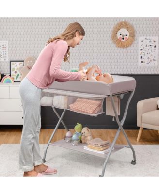 Baby Changing Table Folding Diaper Changing Station w/ Safety Belt & Wheels