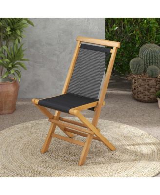 2 PCS Patio Folding Chairs with Woven Rope Seat & Back Solid Teak Wood for Porch
