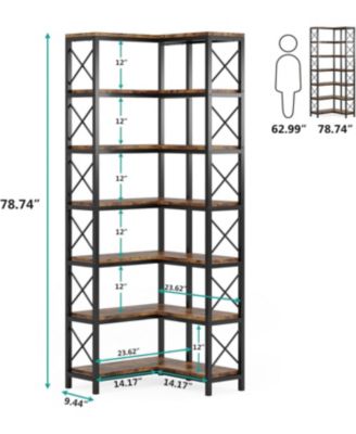 7-Tier Corner Bookcase, Industrial Large Corner Bookshelf, Tall Corner Shelf Storage Display Rack with Metal Frame for Living Room Home