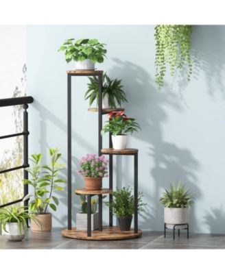 Corner Plant Stand Indoor, 4-Tier Tall Plant Shelf Holders for Multiple Potted Plants, Wood Flower Pot Stands with Metal Frame for Balcony Garden Patio