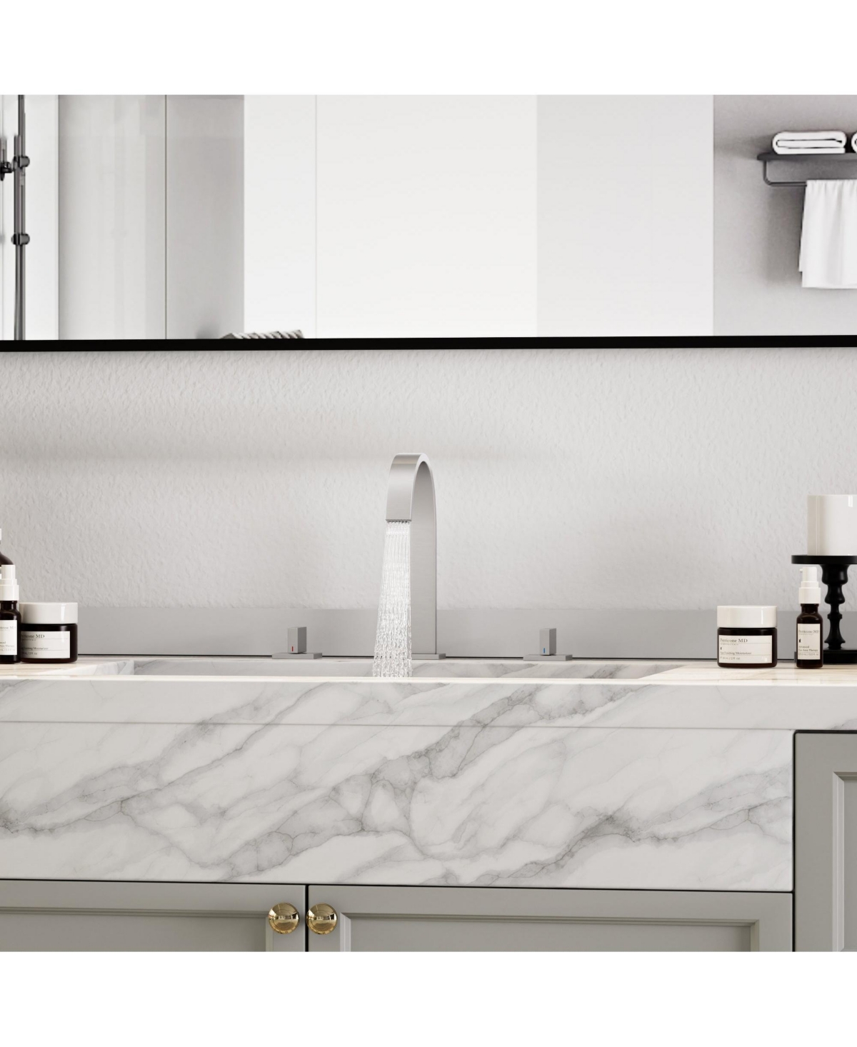 Mondawe Deck Mounted Widespread Double-Handle Bathroom Faucet in Brushed Nickel for Bathroom, Vanity, Laundry