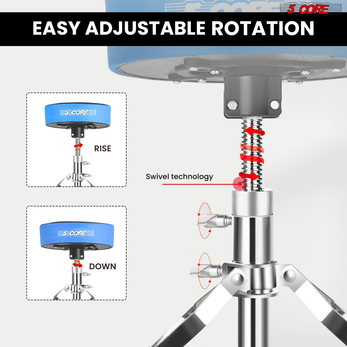 5 Core Drum Throne Padded Guitar Stool Swivel Height Adjustable Professional Music Chair For Adults And Kids w Anti Slip Rubber Feet