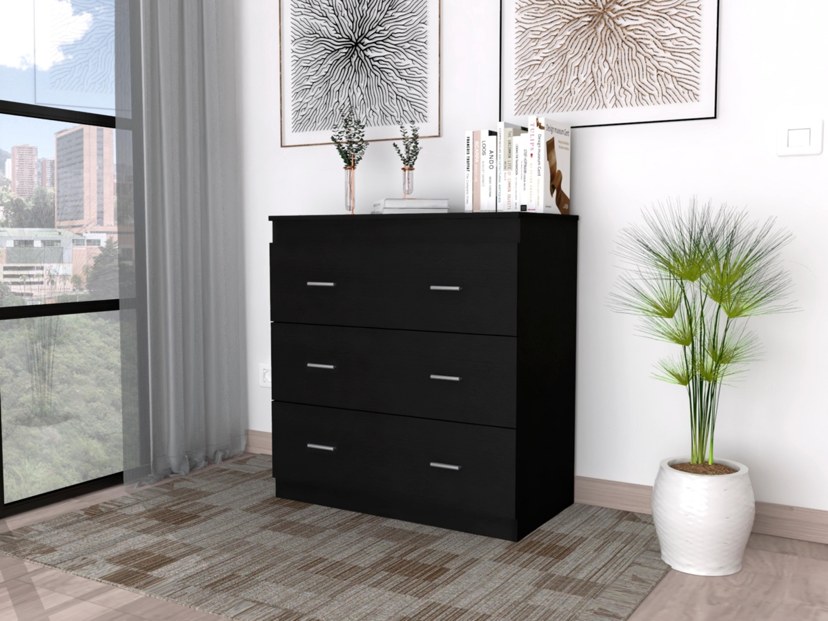 Georgia Three Drawer Dresser, Metal Handles, Superior Top - Black - Black