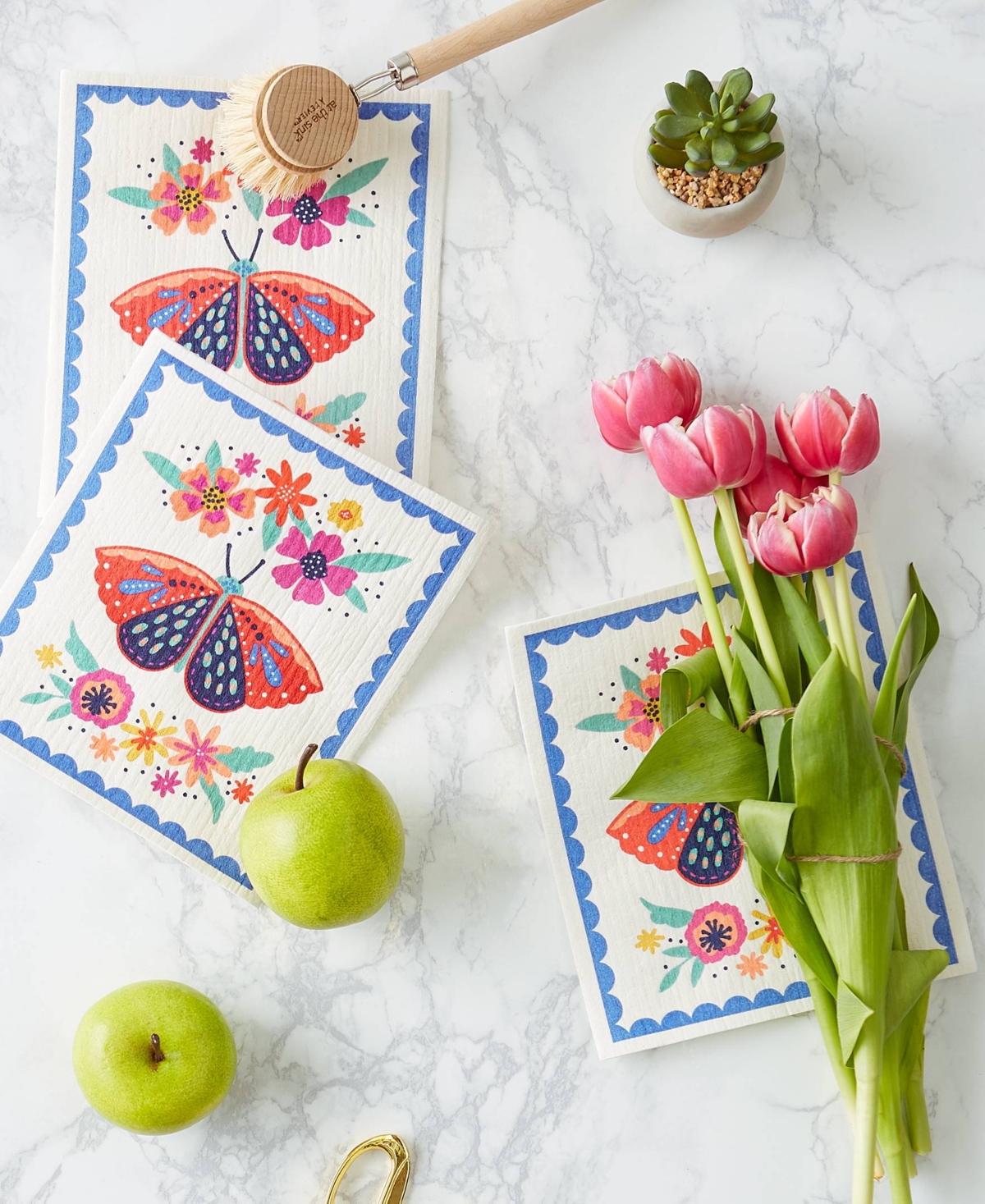 Design Imports Swedish Dishcloths For Kitchen Cleaning, Machine Washable Dishwasher Safe, 7.75 X 6.75", Butterfly F In Butterfly Folk