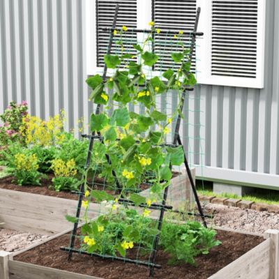 74" Garden Cucumber Trellis for Plant Climbing with PE-Coated Frame, Trellis Net