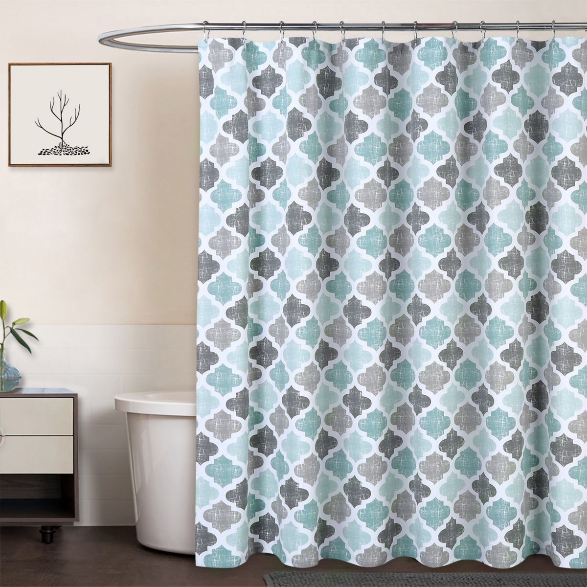 Caromio Quatrefoil Print Cotton Blend Fabric Shower Curtain, 72