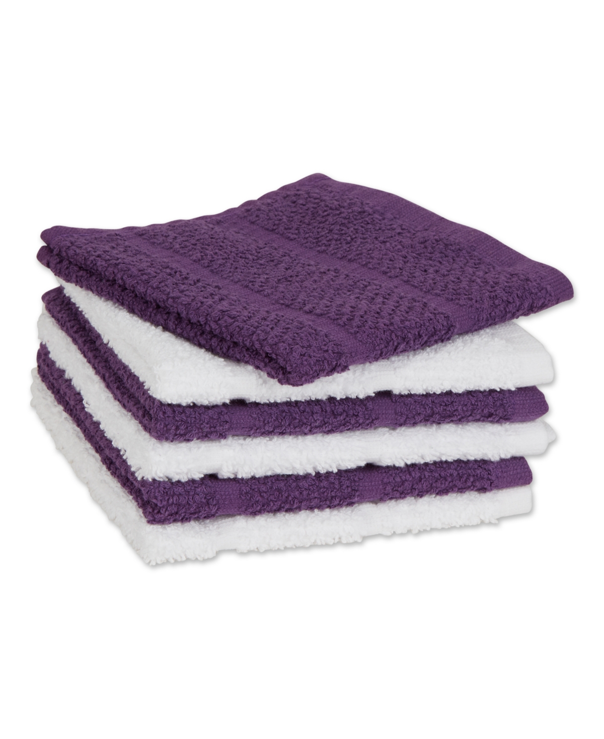 Design Imports Basic Chef Collection, Assorted Terry Kitchen Towel Set, Dishcloth Set, Eggplant, 6 Piece In Eggplant