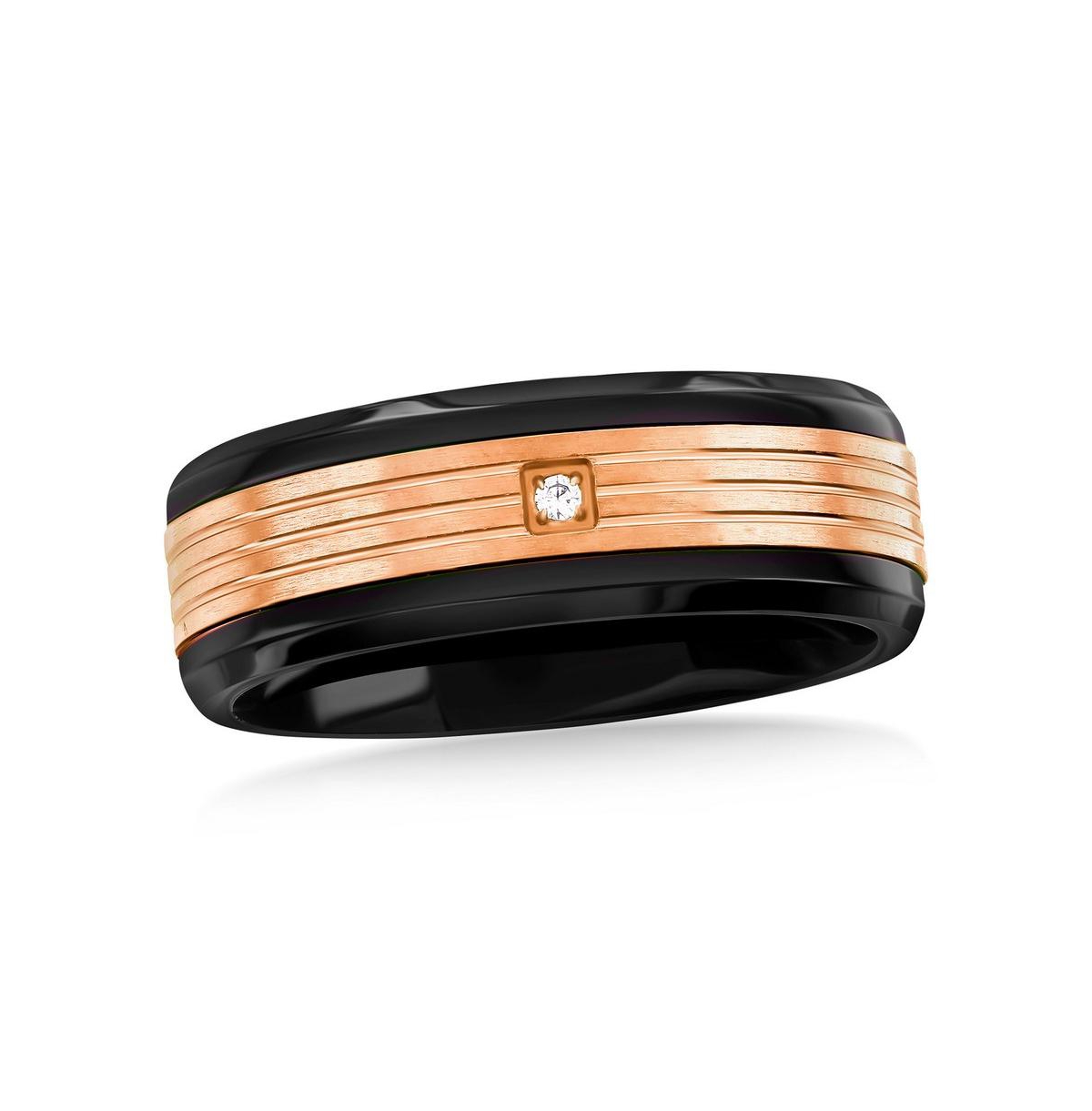 Stainless Steel Black and Rose Gold Cz Ring - Black and rose gold