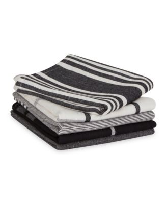 Assorted Woven Dishtowel Collection Classic Oversized, 20x28", Black, 5 Piece