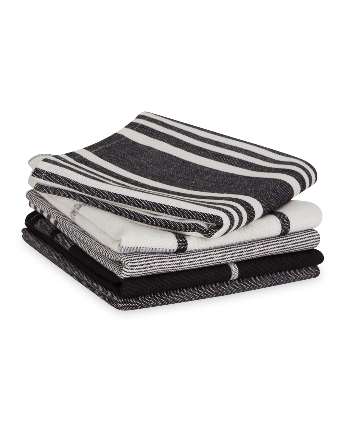Design Imports Assorted Woven Dishtowel Collection Classic Oversized, 20x28", Black, 5 Piece In Black