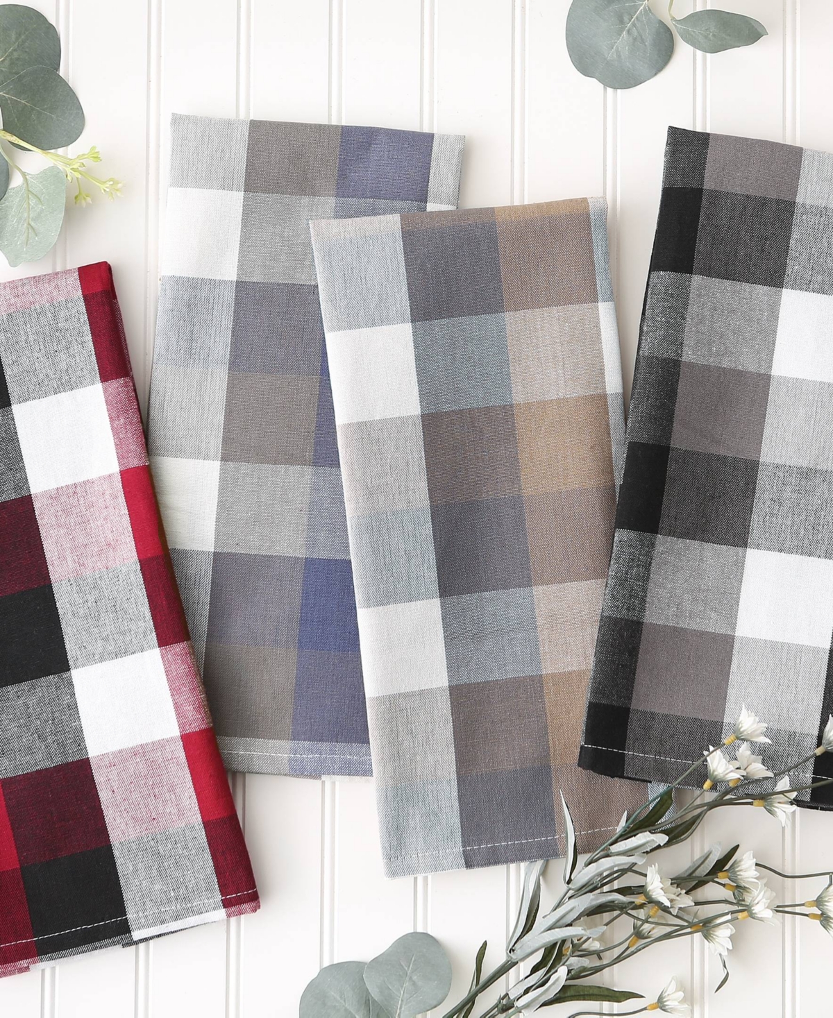 Design Imports Tri-color Check Collection Kitchen, Dishtowel Set, French Blue, 3 Piece In Black