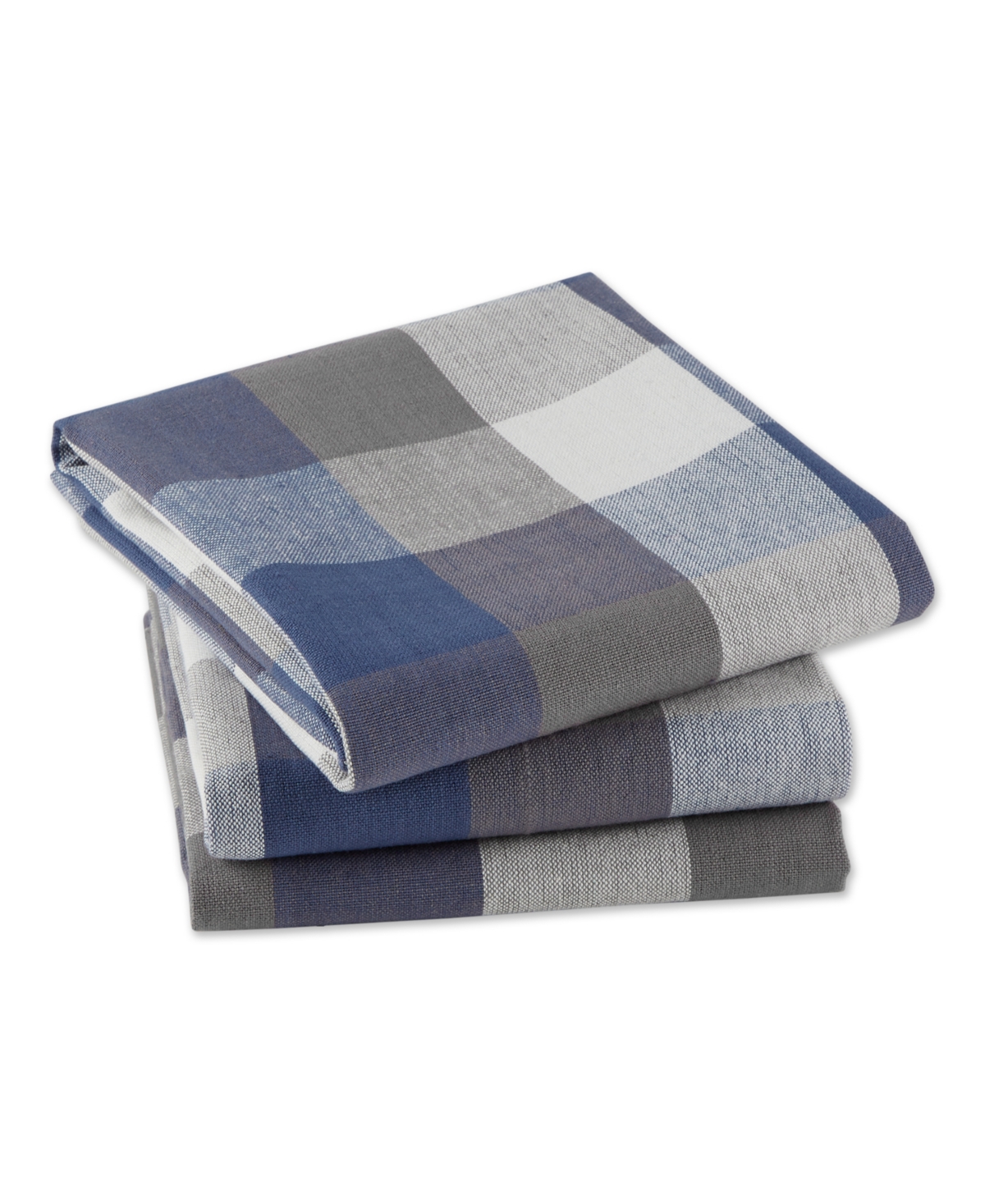 Design Imports Tri-color Check Collection Kitchen, Dishtowel Set, French Blue, 3 Piece In French Blue
