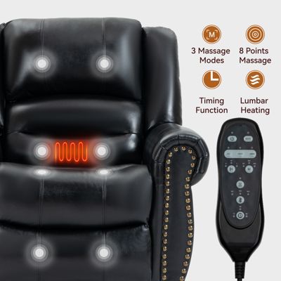  Black Leather Power Lift Recliner with Heat Massage