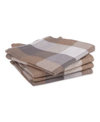 Tri-Color Check Collection Kitchen, Dishcloth Set, Stone, 4 Piece