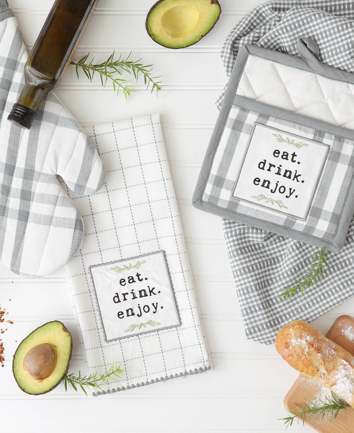 Design Imports Home Sweet Farmhouse Kitchen Collection, Potholder/Oven Mitt/Dishtowel Set, 4 Count - Gray