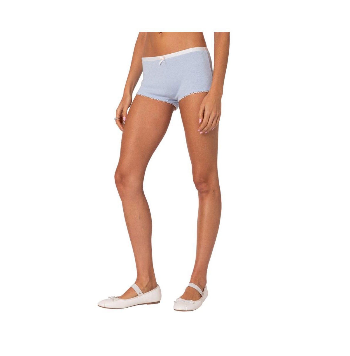 Edikted Women's Mariana Pointelle Micro Shorts - Light-blue