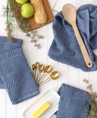 Luxury Bar Mop Collection Chevron Dishtowel Set, 16x19", Stonewash Blue, 4 Piece