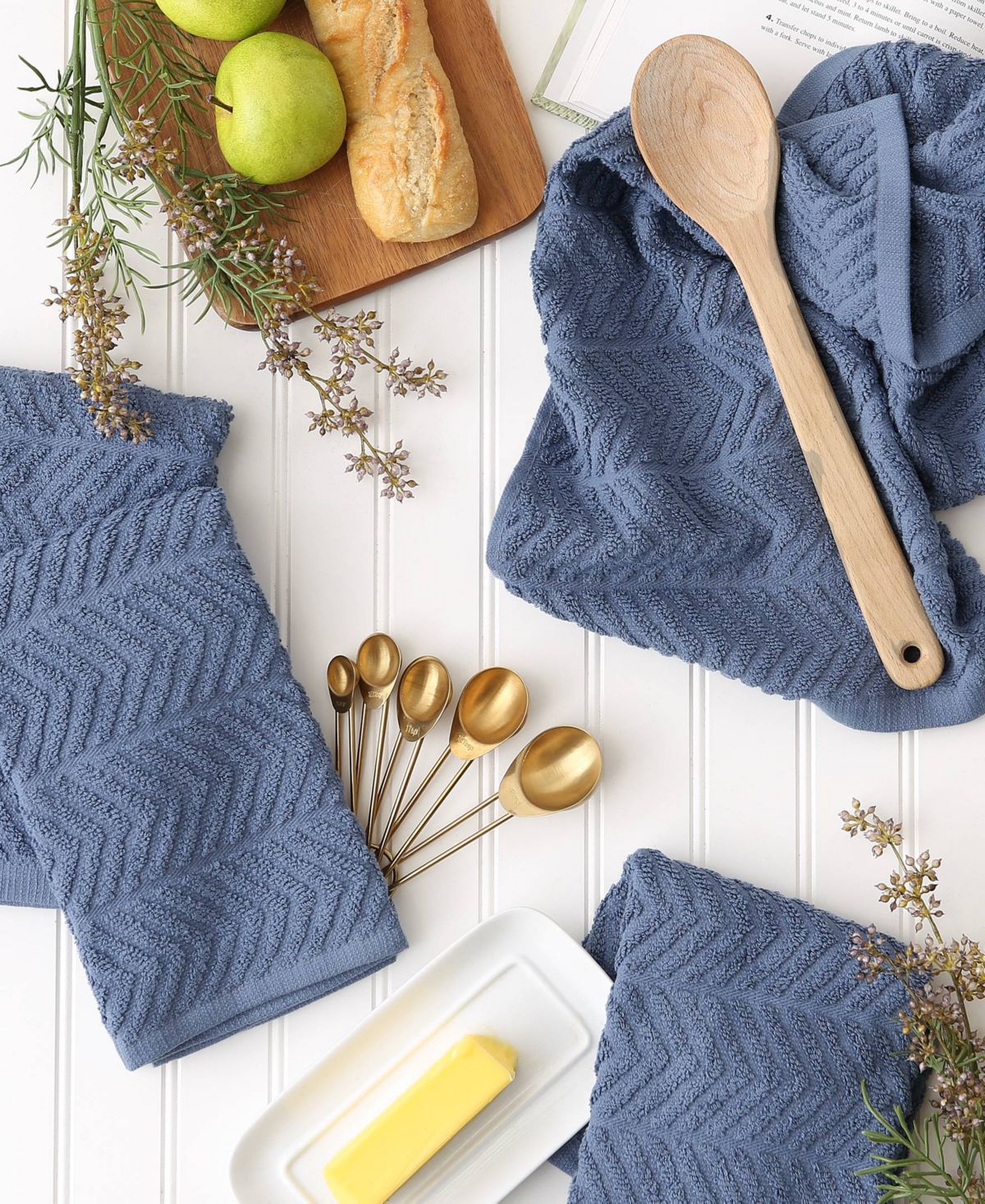 Design Imports Basic Terry Collection Waffle Dishtowel Set, 15x26", Solid Stonewash Blue, 4 Piece In Stonewash Blue