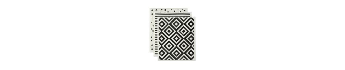 Swedish Dishcloths for Kitchen Cleaning, Machine Washable Dishwasher Safe, 7.75 x 6.75", Black White, 3 Piece - Black White