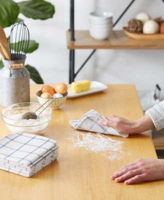 Scrubber Dishcloths Collection Windowpane Dishrag Set, 12x12", White/Stonewash Blue Stripe, 6 Piece