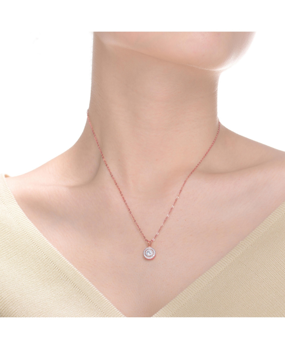 Rachel Glauber Exclusive White Gold Plated Cubic Zirconia Circle Shaped Pendant Necklace