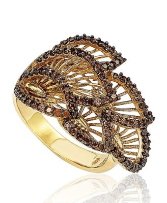 Sterling Silver Cubic Zirconia Pave Brown Leaf Ring