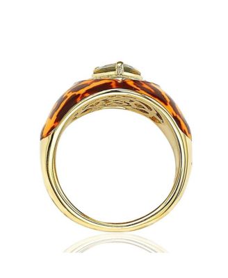 Suzy Levian Sterling Silver Cubic Zirconia Brown Heart-cut Animal Print Ring