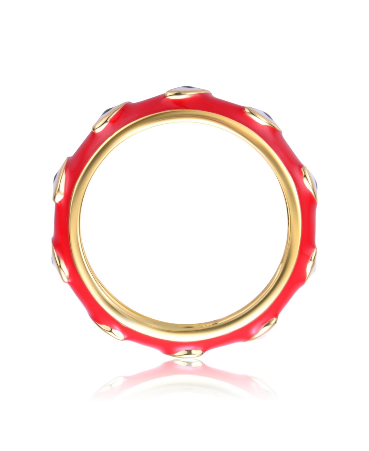 GiGiGirl Kids/Teens 14k Yellow Gold PlatedBamboo White Evil Eye Enamel Slim Stacking Band Ring - Red