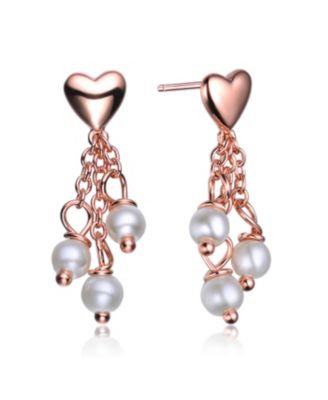 Sterling Silver Heart Shape Pearl Drop Earrings