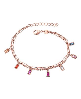 Kids/Teens Rainbow Multi-Color Cubic Zirconia Charm Bracelet