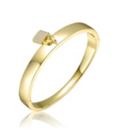 Rachel Glauber 14k Yellow Gold Plated with Cubic Zirconia Padlock Charm Stacking Bangle Bracelet - Gold