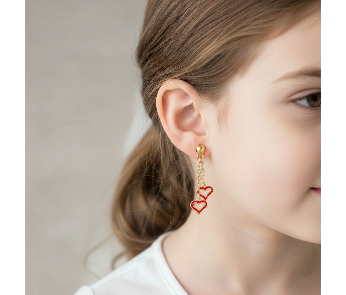 GiGiGirl Kids 14k Yellow Gold Plated Double Heart Halo Dangle Chain Drop Earrings