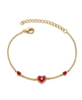GiGiGirl 14k Yellow Gold Plated Adjustable Bracelet with Heart charms and Red Enamel for Kids - Red
