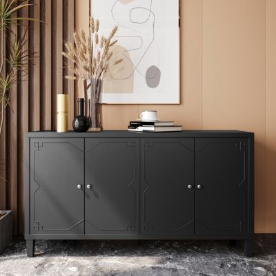Streamdale 4-Door Matte Black Accent Cabinet for Multiple Rooms
