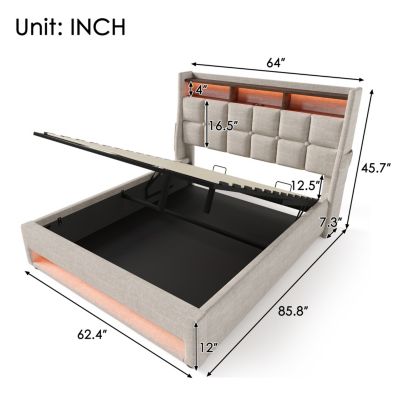 Streamdale Queen Upholstered Platform Bed with Storage, LED, USB