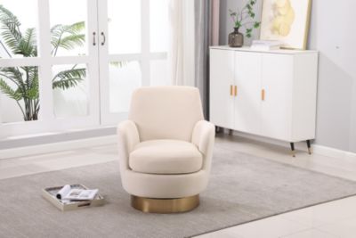 Beige Velvet Swivel Accent Chair with Gold Base