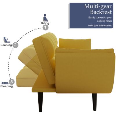 Comfortable 57" Yellow Sofa with Throw Pillow