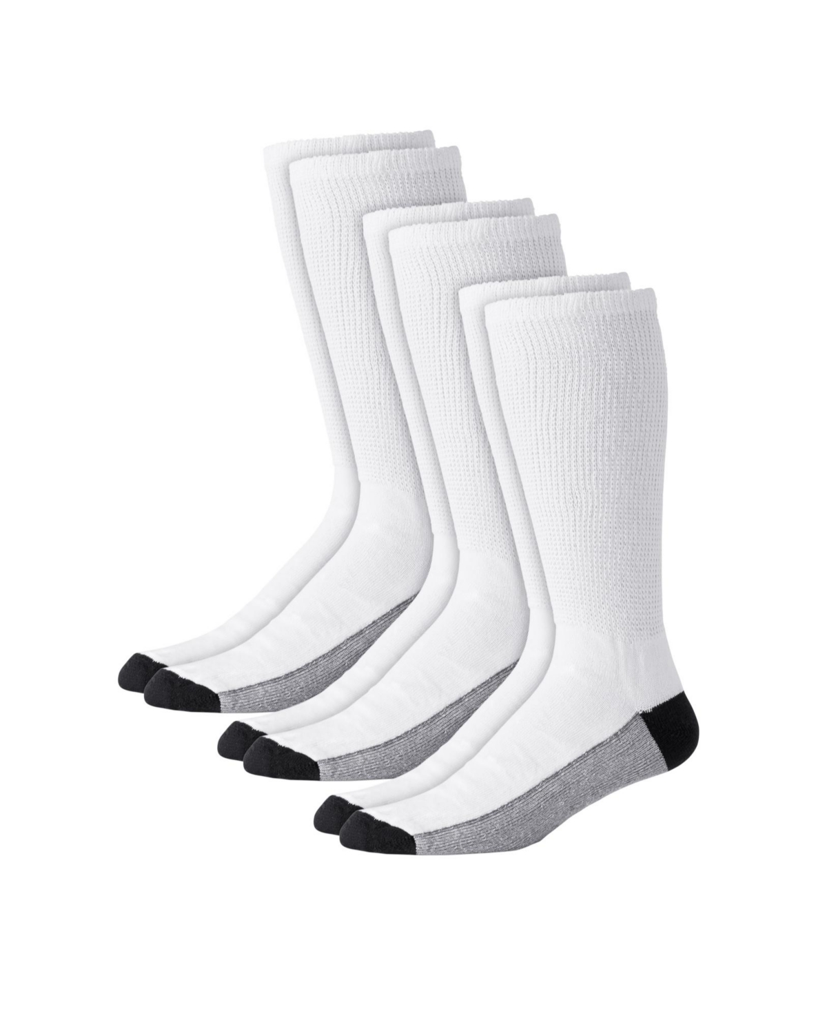 Big & Tall Full Length Cushioned Crew Socks 3-Pack - White