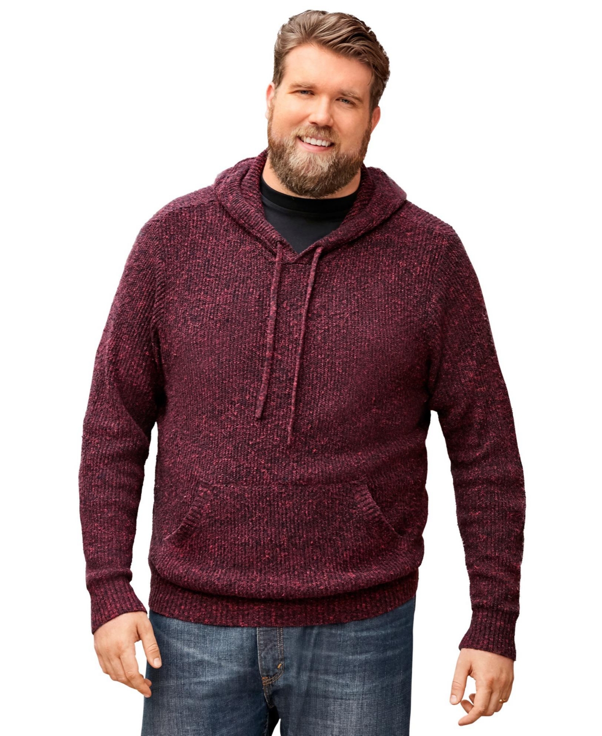 Big & Tall Shaker Knit Hoodie - Rich burgundy marl