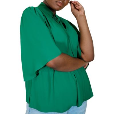 Women's Bow Blouse With Flutter Sleeve