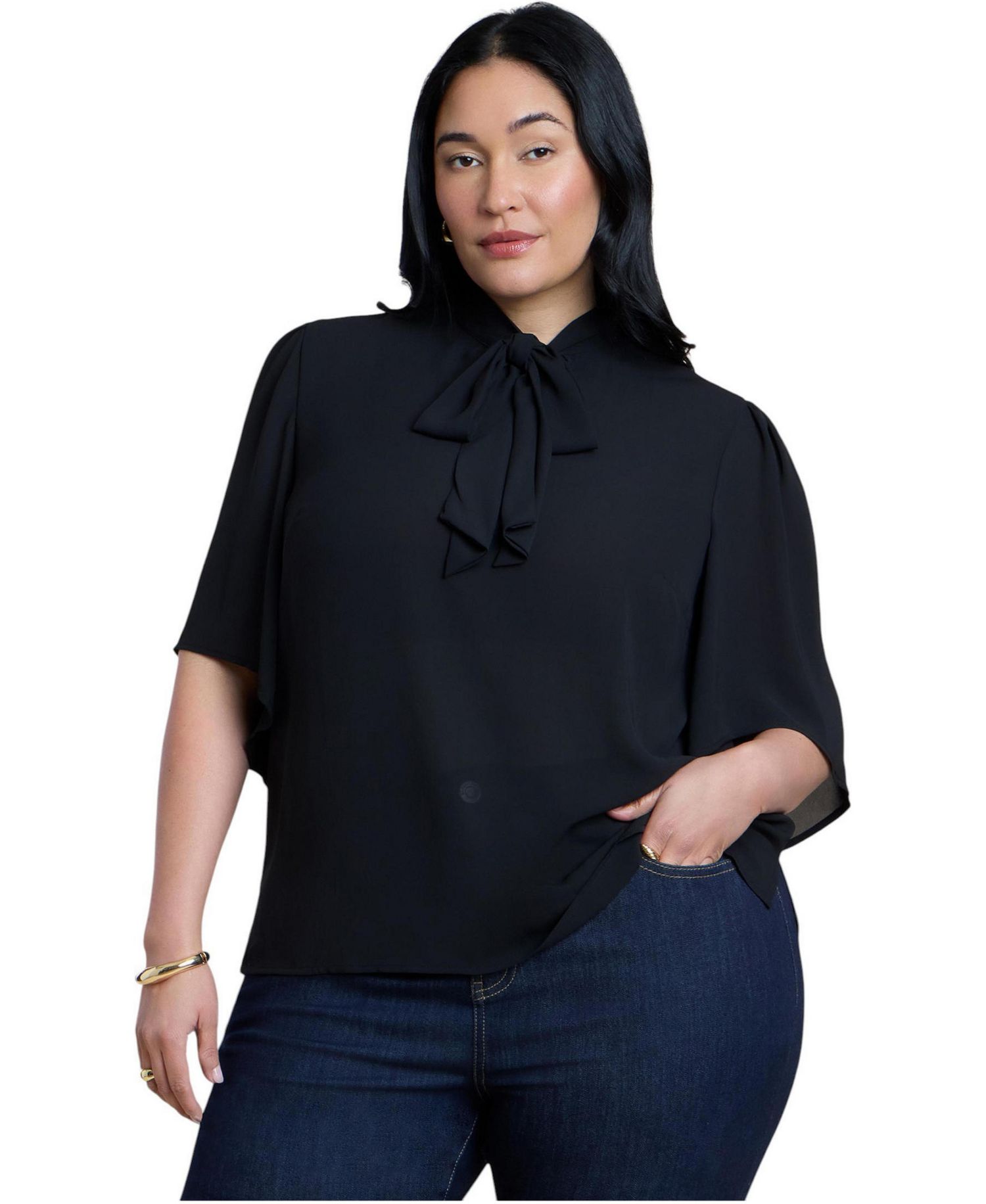 Women's Bow Blouse With Flutter Sleeve