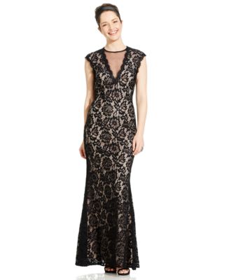 Betsy & Adam Petite Cap-Sleeve Lace Illusion Gown - Macy's