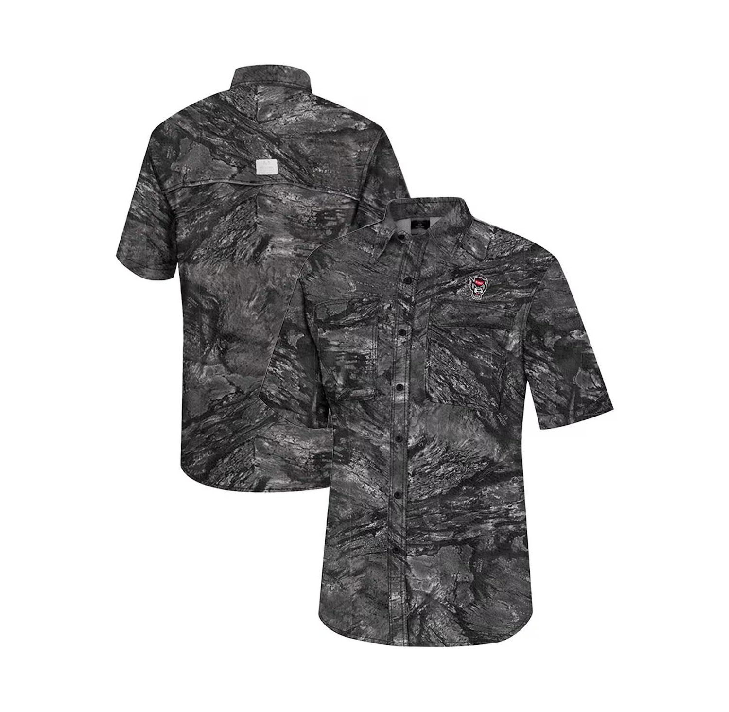 Men's Charcoal NC State Wolfpack Realtree Aspect Charter Full-Button Fishing Shirt