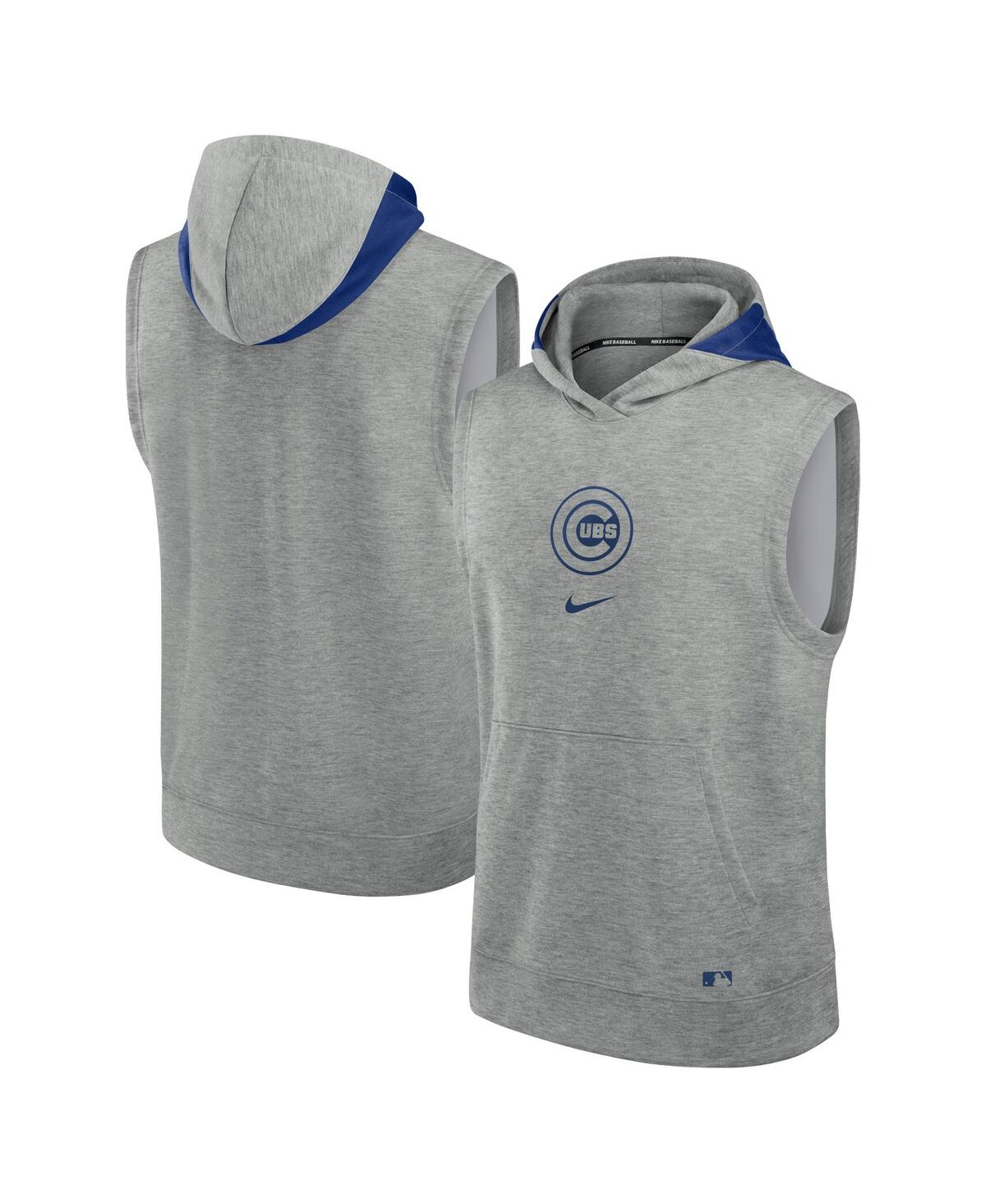 Nike Men's Heather Gray Chicago Cubs Authentic Collection Early Work Performance Sleeveless Pullover Hood