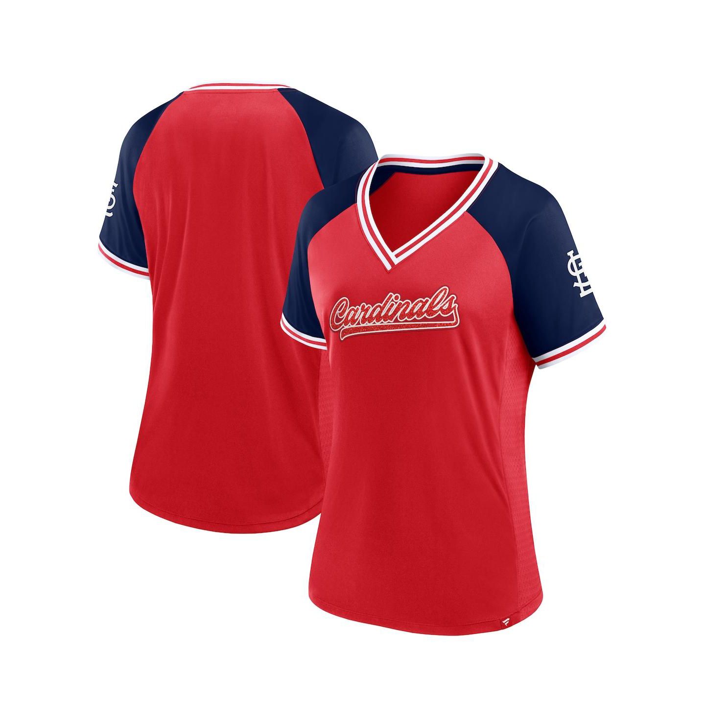 Женская футболка Fanatics Red St. Louis Cardinals Glitz Glam League Diva Raglan V-Neck — фото 1