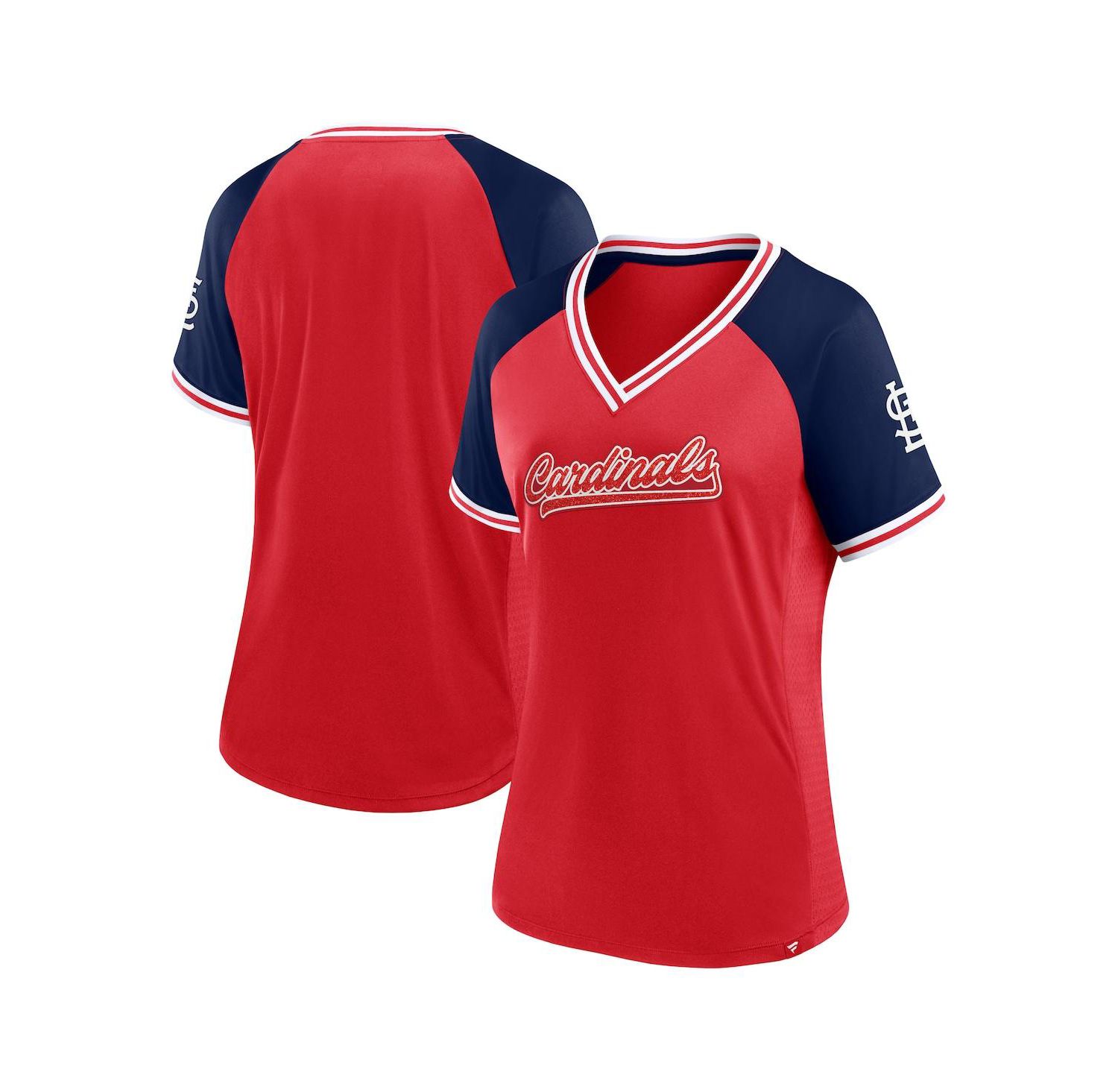 Women's Red St. Louis Cardinals Glitz Glam League Diva Raglan V-Neck T-Shirt